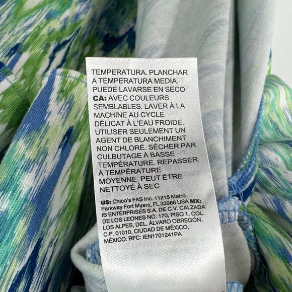 Chico's dress large Ikat print V neck sleeveless maxi stretch beach blue green - Picture 9 of 10